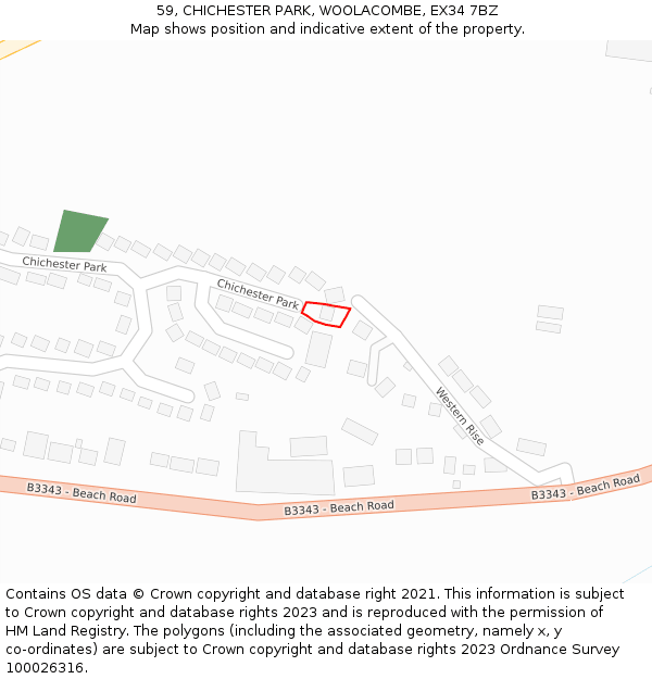 59, CHICHESTER PARK, WOOLACOMBE, EX34 7BZ: Location map and indicative extent of plot