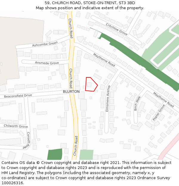 59, CHURCH ROAD, STOKE-ON-TRENT, ST3 3BD: Location map and indicative extent of plot