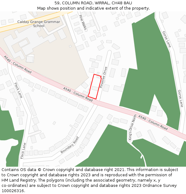 59, COLUMN ROAD, WIRRAL, CH48 8AU: Location map and indicative extent of plot