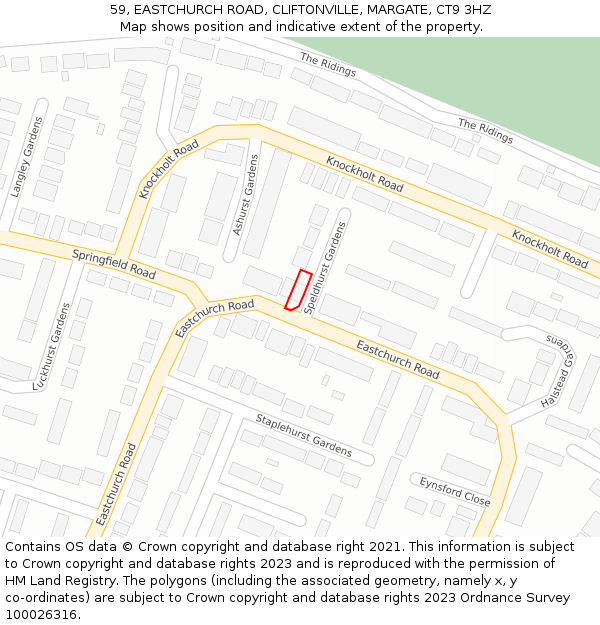 59, EASTCHURCH ROAD, CLIFTONVILLE, MARGATE, CT9 3HZ: Location map and indicative extent of plot