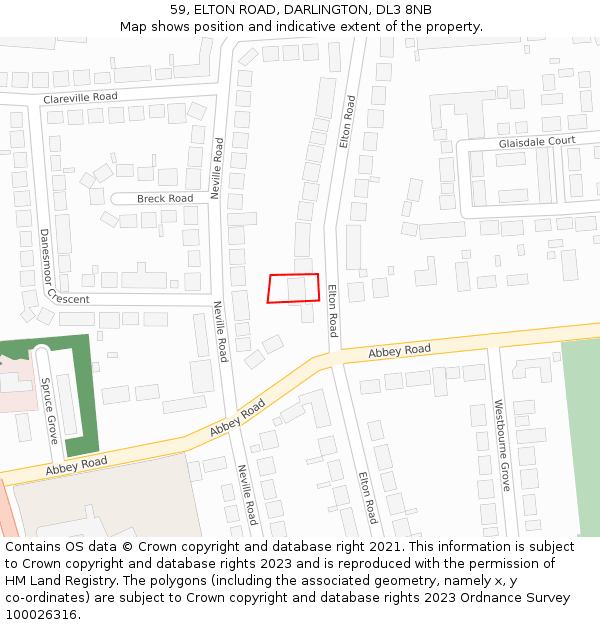 59, ELTON ROAD, DARLINGTON, DL3 8NB: Location map and indicative extent of plot