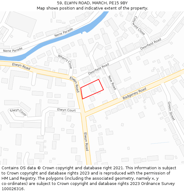 59, ELWYN ROAD, MARCH, PE15 9BY: Location map and indicative extent of plot