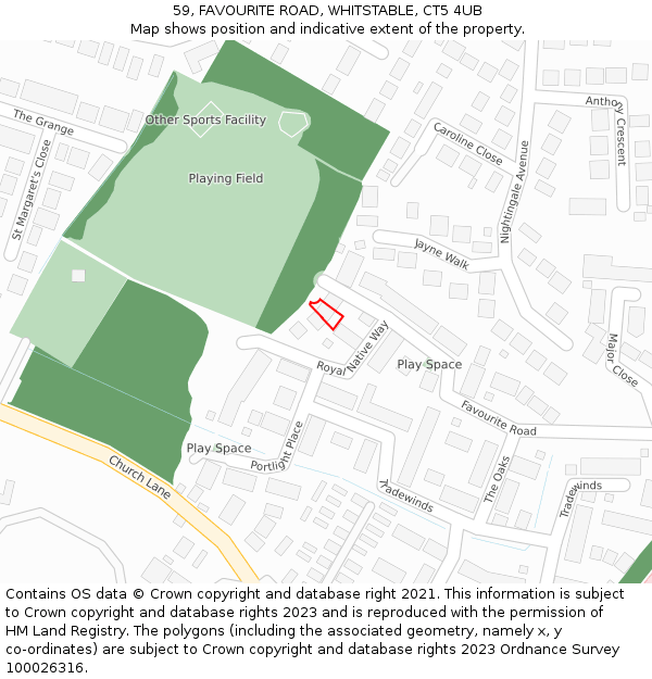 59, FAVOURITE ROAD, WHITSTABLE, CT5 4UB: Location map and indicative extent of plot