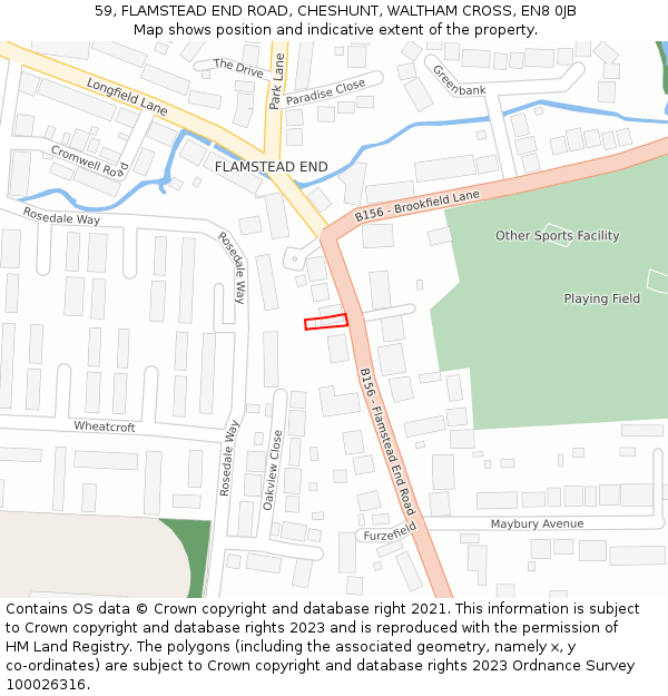 59, FLAMSTEAD END ROAD, CHESHUNT, WALTHAM CROSS, EN8 0JB: Location map and indicative extent of plot