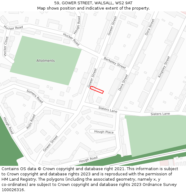 59, GOWER STREET, WALSALL, WS2 9AT: Location map and indicative extent of plot