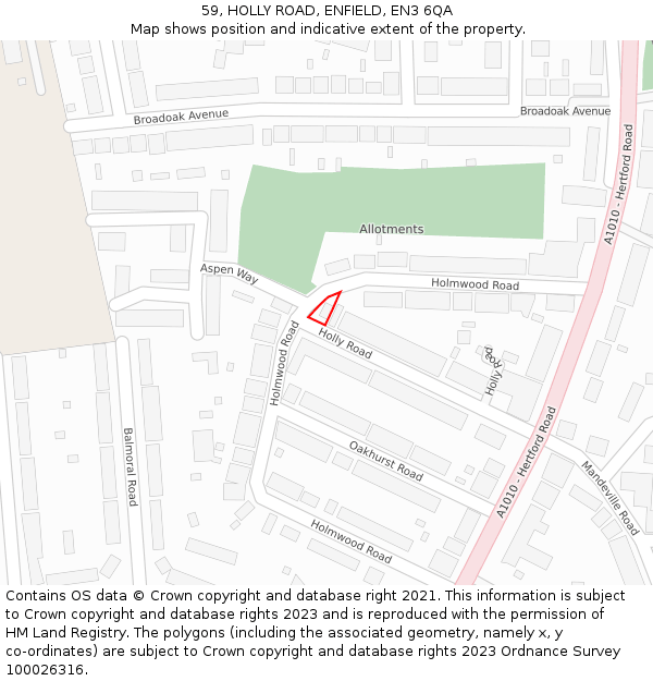 59, HOLLY ROAD, ENFIELD, EN3 6QA: Location map and indicative extent of plot