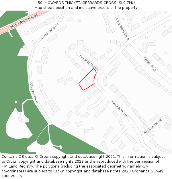 59, HOWARDS THICKET, GERRARDS CROSS, SL9 7NU: Location map and indicative extent of plot