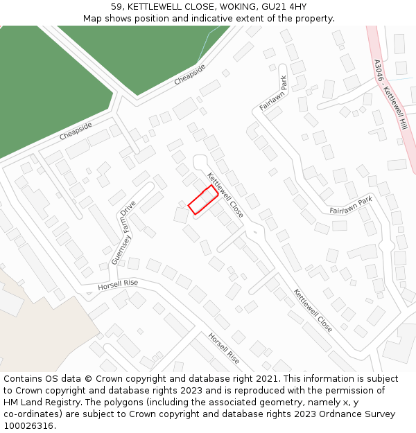 59, KETTLEWELL CLOSE, WOKING, GU21 4HY: Location map and indicative extent of plot