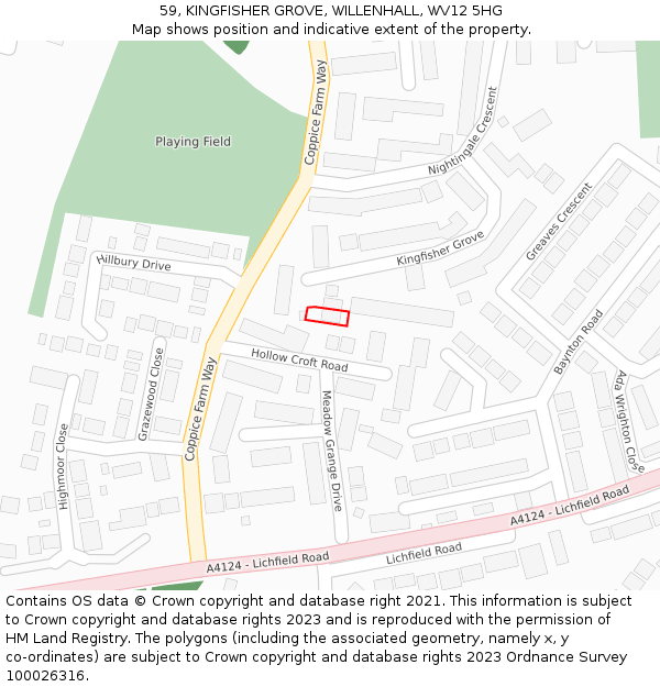 59, KINGFISHER GROVE, WILLENHALL, WV12 5HG: Location map and indicative extent of plot