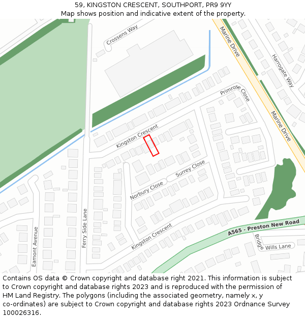 59, KINGSTON CRESCENT, SOUTHPORT, PR9 9YY: Location map and indicative extent of plot