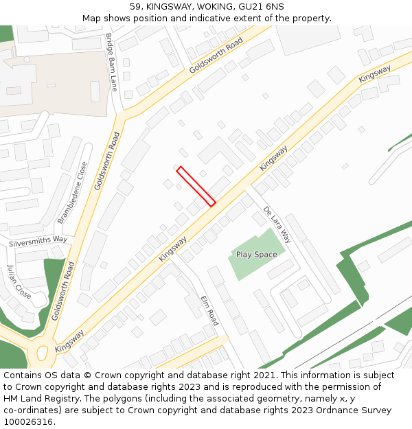 59, KINGSWAY, WOKING, GU21 6NS: Location map and indicative extent of plot