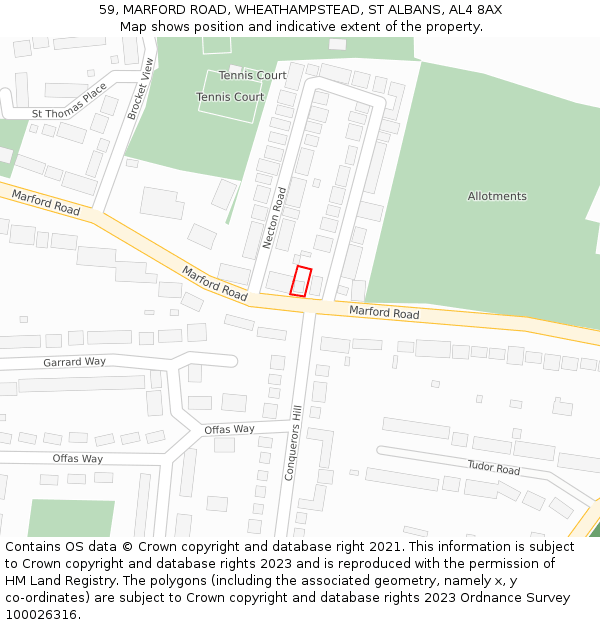 59, MARFORD ROAD, WHEATHAMPSTEAD, ST ALBANS, AL4 8AX: Location map and indicative extent of plot