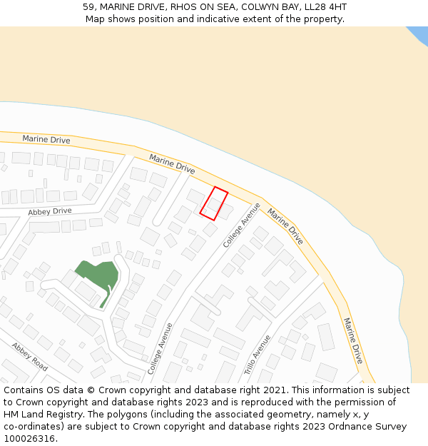 59, MARINE DRIVE, RHOS ON SEA, COLWYN BAY, LL28 4HT: Location map and indicative extent of plot