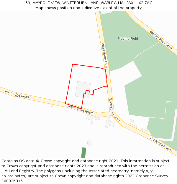 59, MAYPOLE VIEW, WINTERBURN LANE, WARLEY, HALIFAX, HX2 7AG: Location map and indicative extent of plot