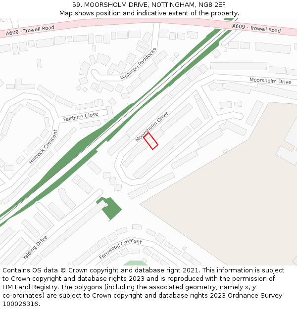 59, MOORSHOLM DRIVE, NOTTINGHAM, NG8 2EF: Location map and indicative extent of plot