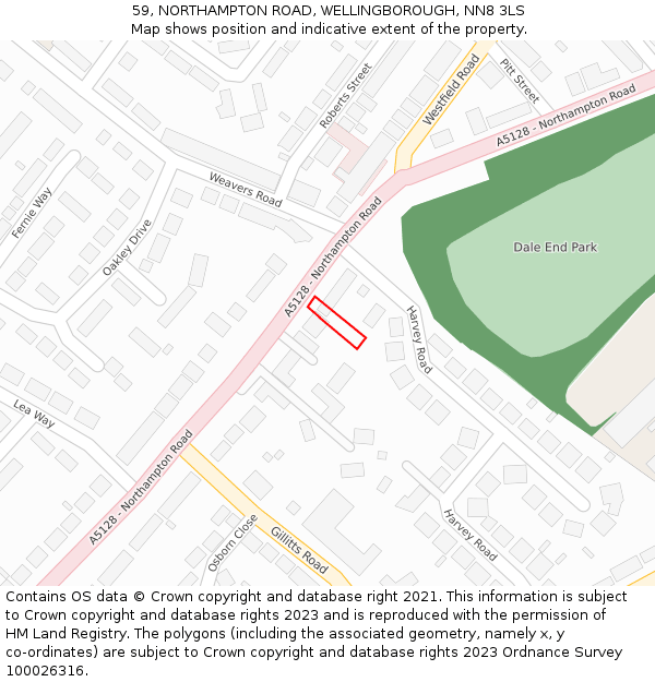 59, NORTHAMPTON ROAD, WELLINGBOROUGH, NN8 3LS: Location map and indicative extent of plot