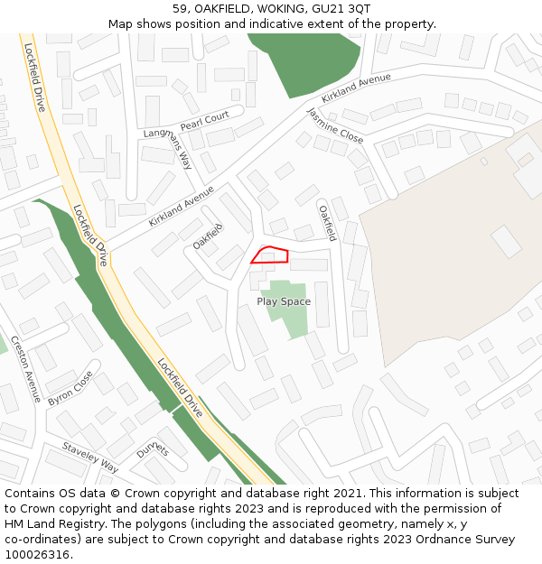 59, OAKFIELD, WOKING, GU21 3QT: Location map and indicative extent of plot