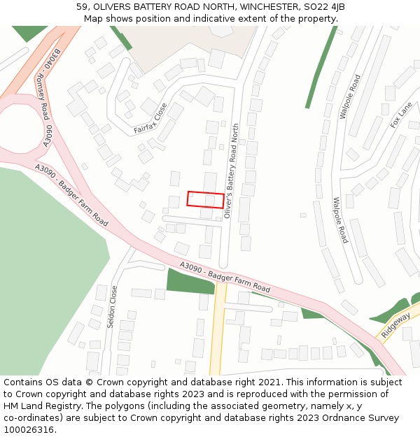 59, OLIVERS BATTERY ROAD NORTH, WINCHESTER, SO22 4JB: Location map and indicative extent of plot