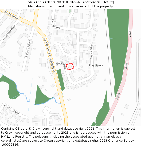 59, PARC PANTEG, GRIFFITHSTOWN, PONTYPOOL, NP4 5YJ: Location map and indicative extent of plot