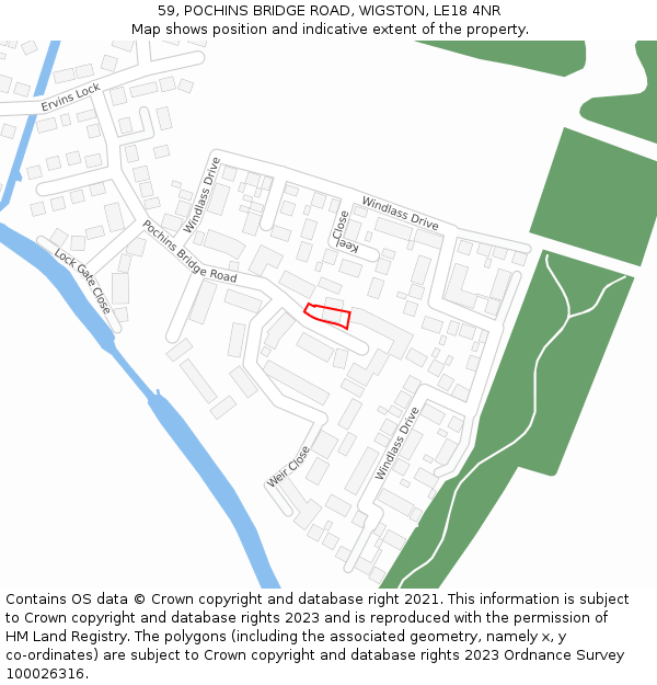 59, POCHINS BRIDGE ROAD, WIGSTON, LE18 4NR: Location map and indicative extent of plot
