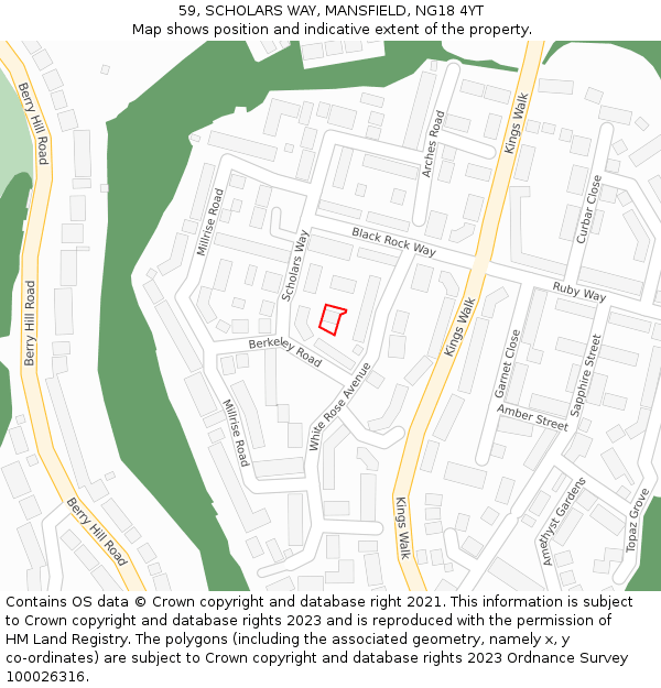 59, SCHOLARS WAY, MANSFIELD, NG18 4YT: Location map and indicative extent of plot