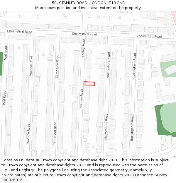 59, STANLEY ROAD, LONDON, E18 2NR: Location map and indicative extent of plot