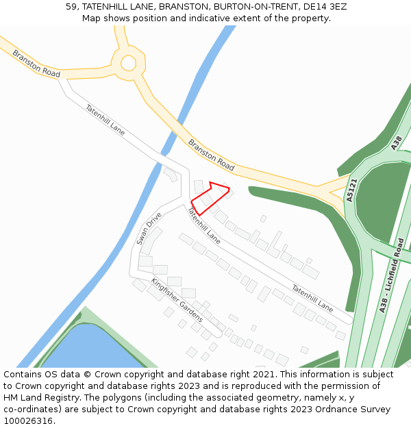 59, TATENHILL LANE, BRANSTON, BURTON-ON-TRENT, DE14 3EZ: Location map and indicative extent of plot