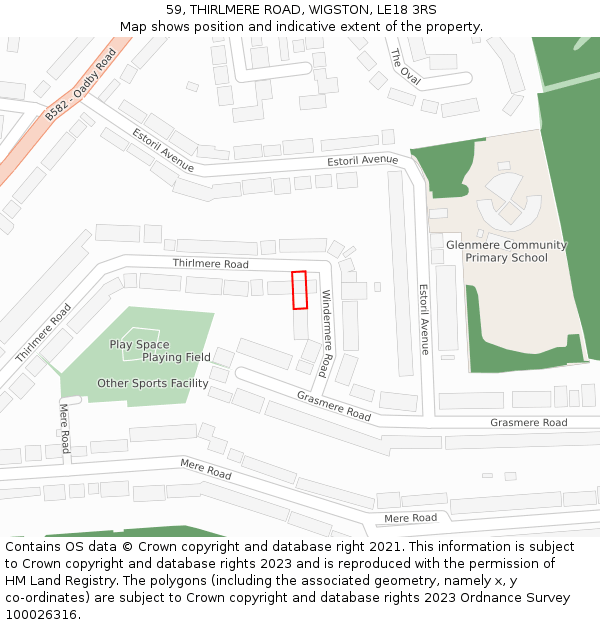 59, THIRLMERE ROAD, WIGSTON, LE18 3RS: Location map and indicative extent of plot