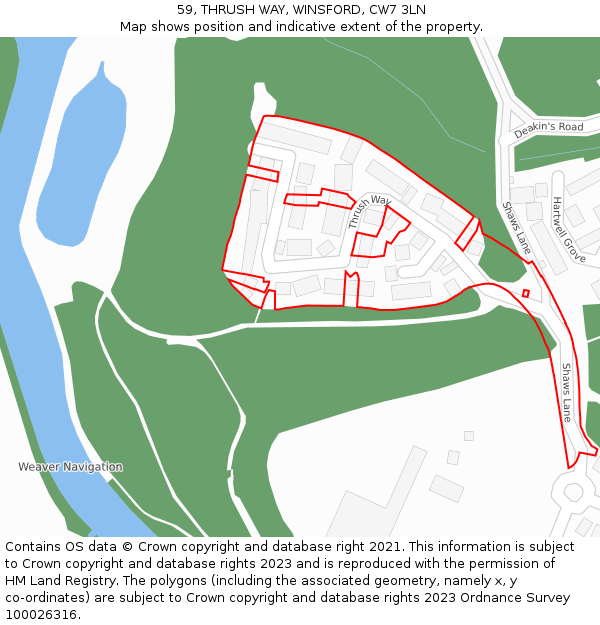 59, THRUSH WAY, WINSFORD, CW7 3LN: Location map and indicative extent of plot