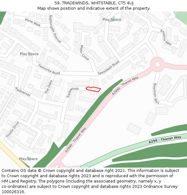 59, TRADEWINDS, WHITSTABLE, CT5 4UJ: Location map and indicative extent of plot