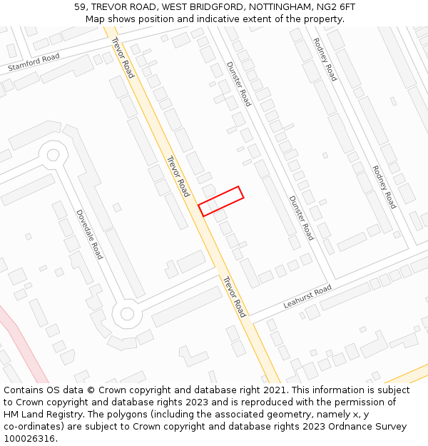 59, TREVOR ROAD, WEST BRIDGFORD, NOTTINGHAM, NG2 6FT: Location map and indicative extent of plot