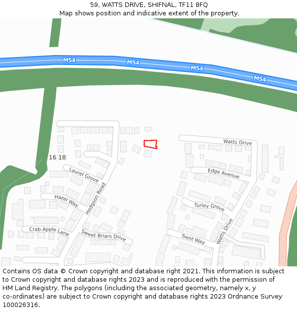 59, WATTS DRIVE, SHIFNAL, TF11 8FQ: Location map and indicative extent of plot