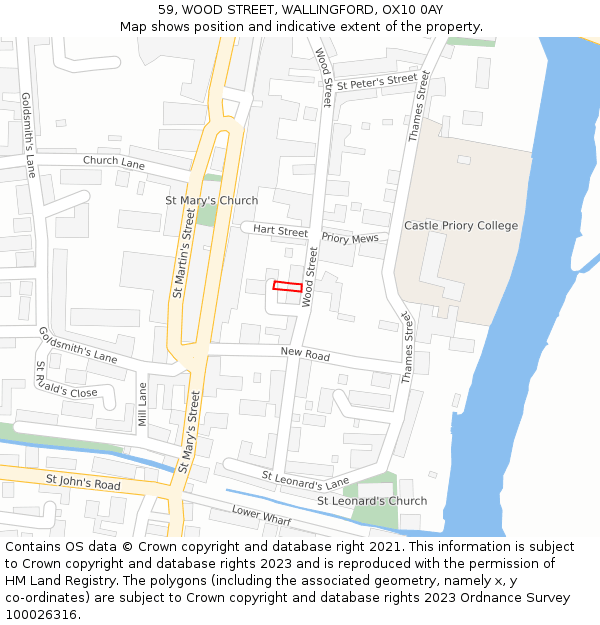 59, WOOD STREET, WALLINGFORD, OX10 0AY: Location map and indicative extent of plot