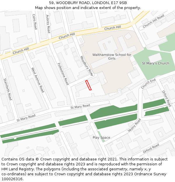 59, WOODBURY ROAD, LONDON, E17 9SB: Location map and indicative extent of plot