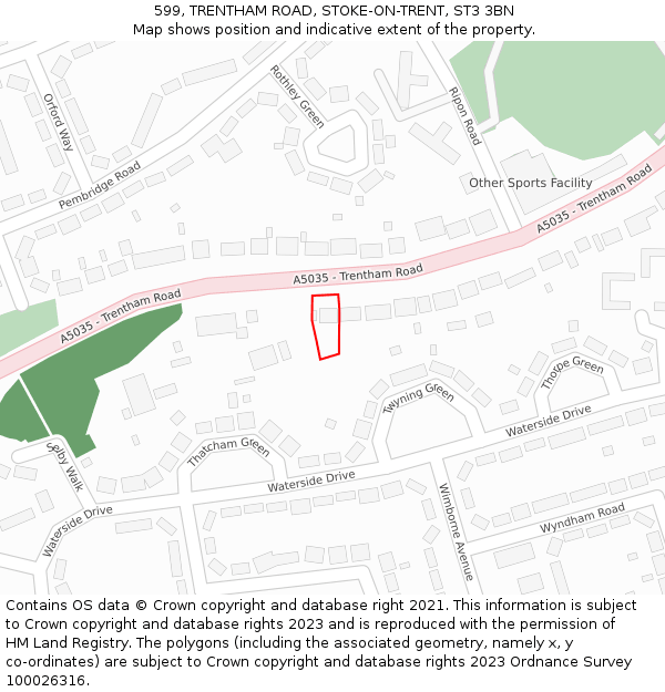 599, TRENTHAM ROAD, STOKE-ON-TRENT, ST3 3BN: Location map and indicative extent of plot