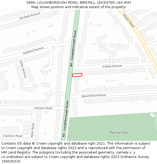 599A, LOUGHBOROUGH ROAD, BIRSTALL, LEICESTER, LE4 4NH: Location map and indicative extent of plot