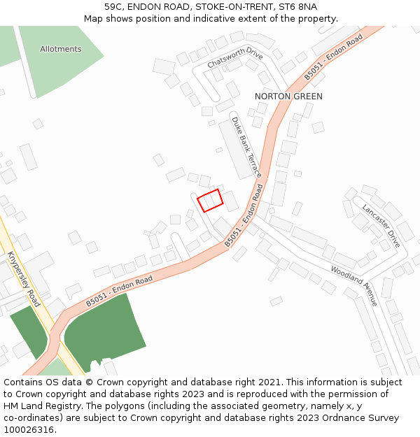 59C, ENDON ROAD, STOKE-ON-TRENT, ST6 8NA: Location map and indicative extent of plot