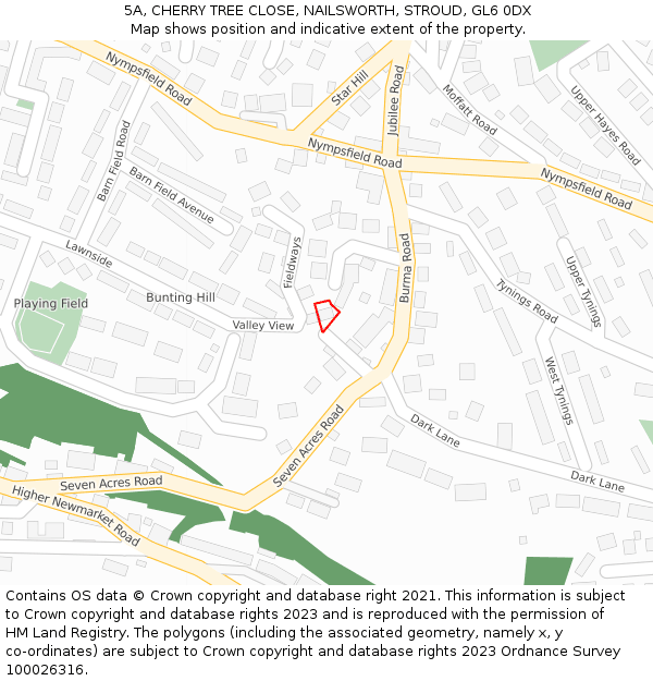 5A, CHERRY TREE CLOSE, NAILSWORTH, STROUD, GL6 0DX: Location map and indicative extent of plot