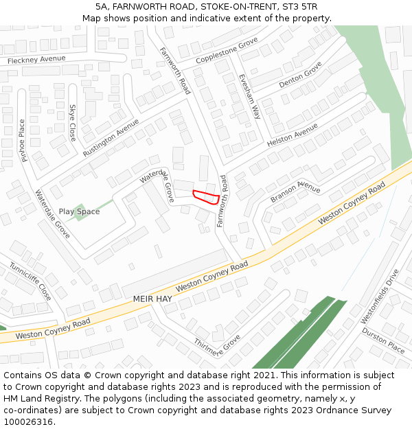 5A, FARNWORTH ROAD, STOKE-ON-TRENT, ST3 5TR: Location map and indicative extent of plot