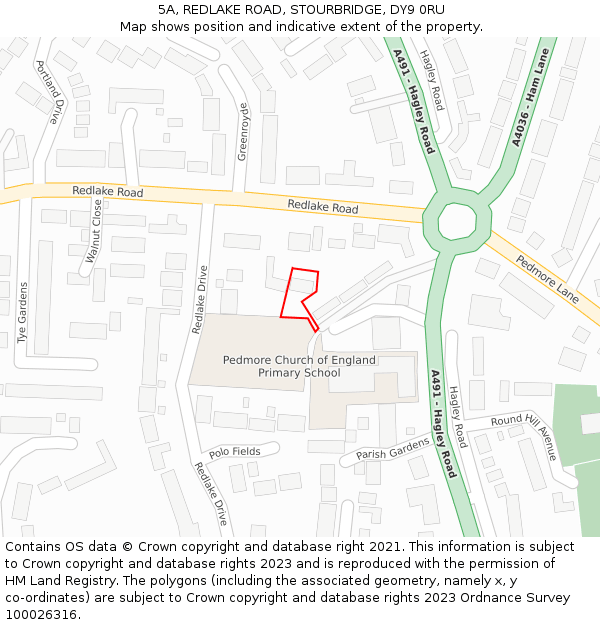 5A, REDLAKE ROAD, STOURBRIDGE, DY9 0RU: Location map and indicative extent of plot