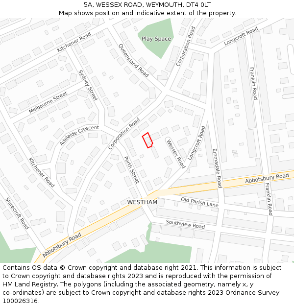 5A, WESSEX ROAD, WEYMOUTH, DT4 0LT: Location map and indicative extent of plot