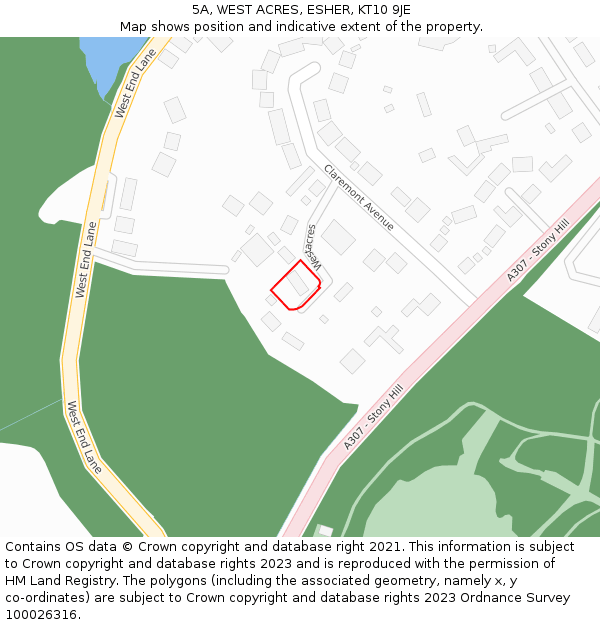 5A, WEST ACRES, ESHER, KT10 9JE: Location map and indicative extent of plot