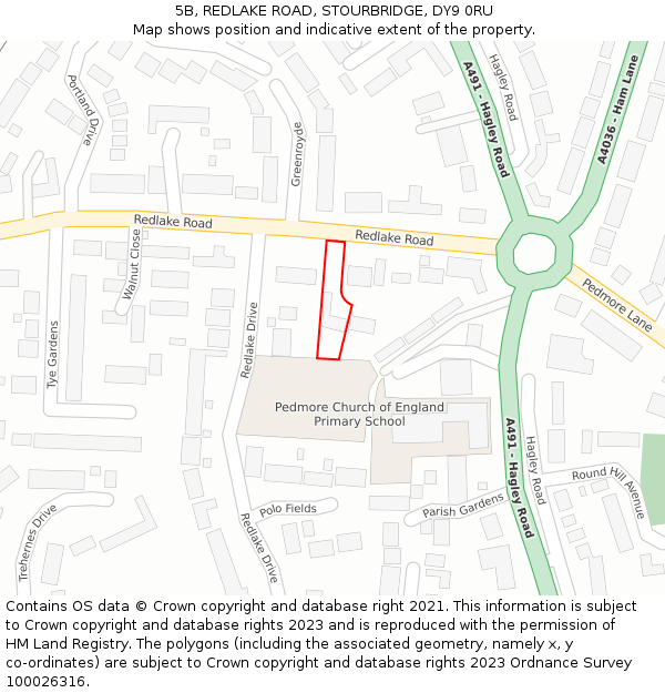 5B, REDLAKE ROAD, STOURBRIDGE, DY9 0RU: Location map and indicative extent of plot