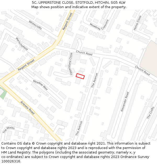 5C, UPPERSTONE CLOSE, STOTFOLD, HITCHIN, SG5 4LW: Location map and indicative extent of plot