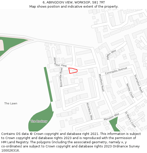 6, ABINGDON VIEW, WORKSOP, S81 7RT: Location map and indicative extent of plot