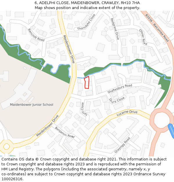 6, ADELPHI CLOSE, MAIDENBOWER, CRAWLEY, RH10 7HA: Location map and indicative extent of plot