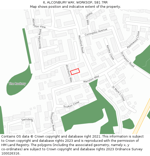 6, ALCONBURY WAY, WORKSOP, S81 7RR: Location map and indicative extent of plot