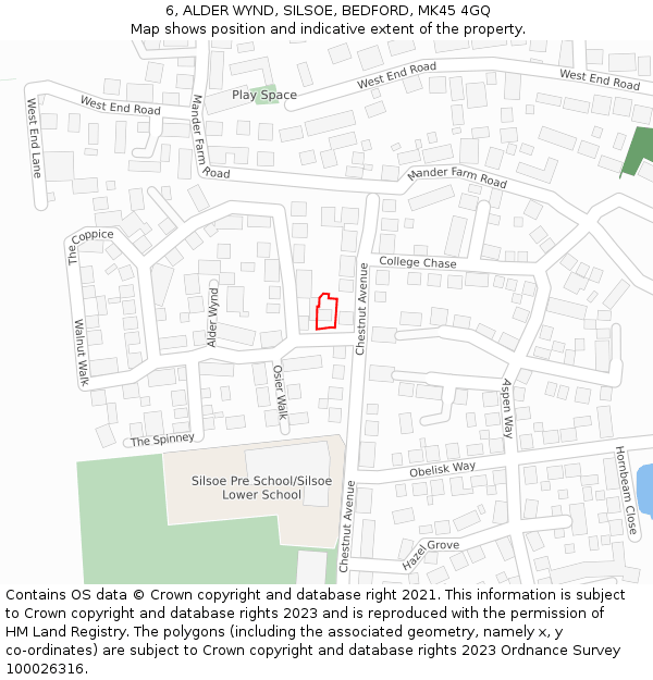 6, ALDER WYND, SILSOE, BEDFORD, MK45 4GQ: Location map and indicative extent of plot