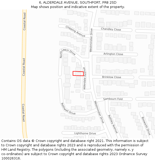 6, ALDERDALE AVENUE, SOUTHPORT, PR8 2SD: Location map and indicative extent of plot