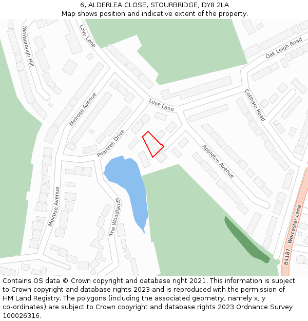 6, ALDERLEA CLOSE, STOURBRIDGE, DY8 2LA: Location map and indicative extent of plot